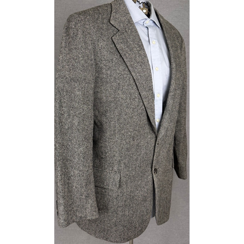Brooks Brothers Mens 42 RG Herringbone Blazer Sport Coat Grey Black Made in USA